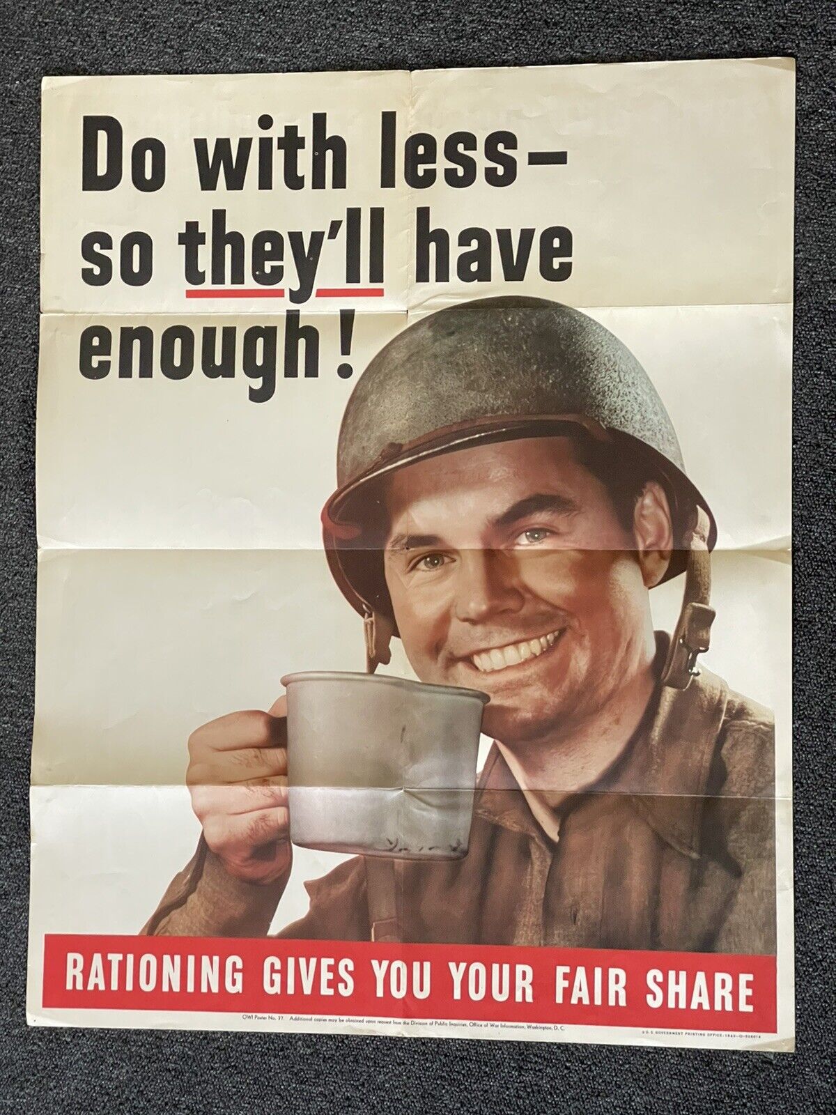 ORIGINAL 1943 WWII Do with less … have enough Poster 22 x 28 US Army Antique