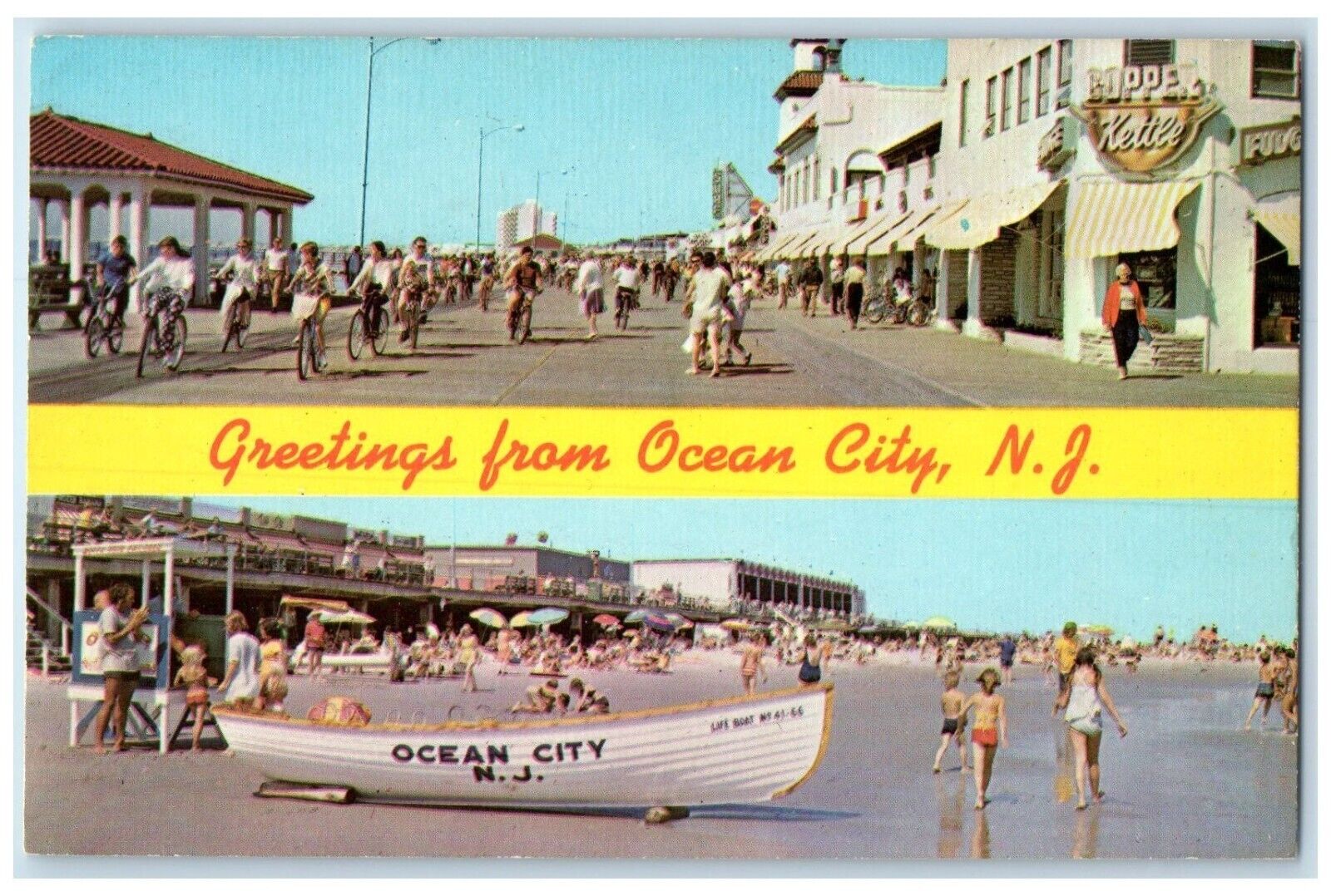 c1960 Greetings From Bicycle Riding Boardwalk Ocean City New Jersey NJ Postcard