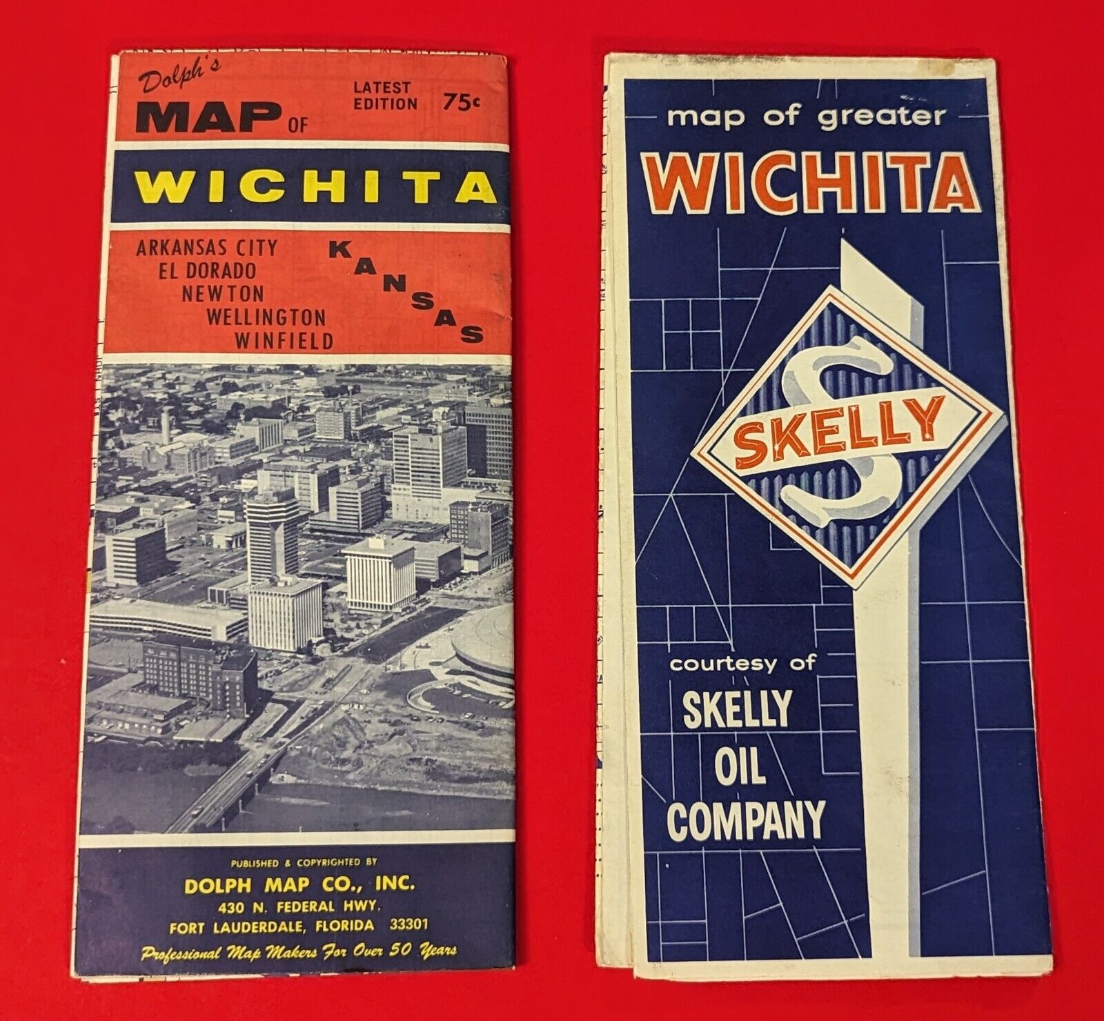 VTG Wichita Road Maps - Skelly Oil Co. 1964 + Dolph's - 60s Midwest City Kansas