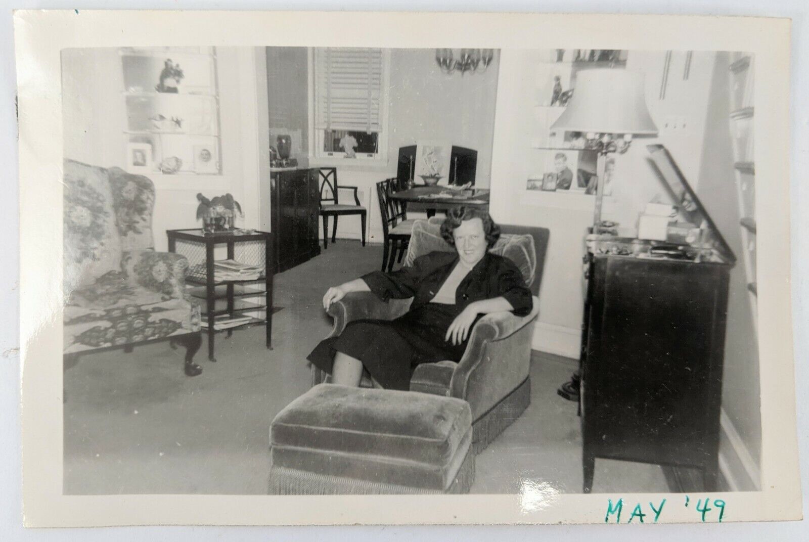 Woman in Living Room May 1949 Old Phonograph 4x6