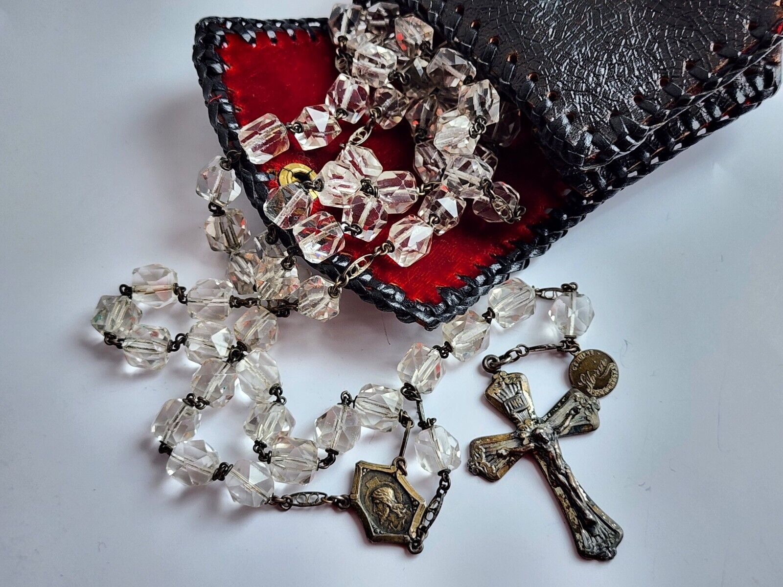 ☆STUNNING BIG & HEAVY☆ ROSARY STERLING SILVER & ROCK CRYSTAL GLORIA ANTIQUE