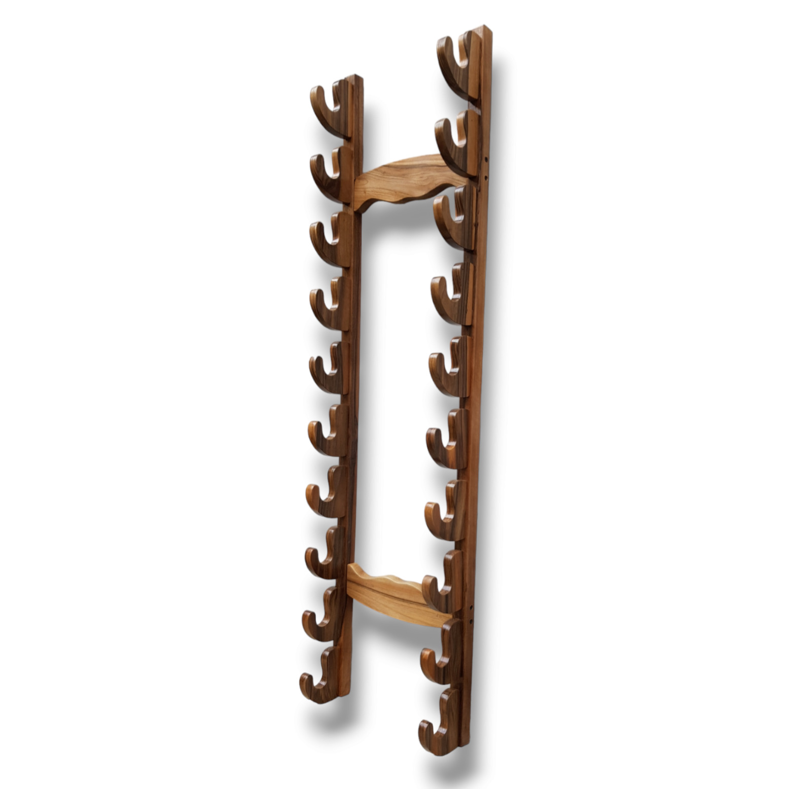 Wooden Wall Mounted Sword Katana Bokken Rack - Walnut Wood - 7-10 Layer