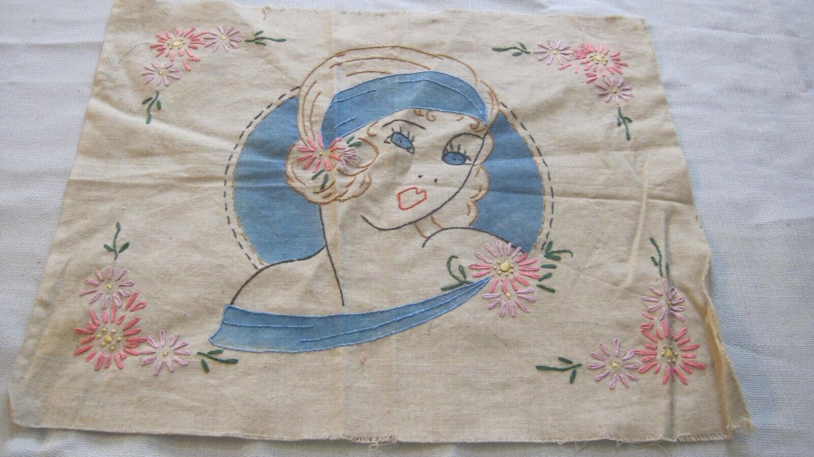 Vintage Art Deco Beauty Needlework Pillow Top?