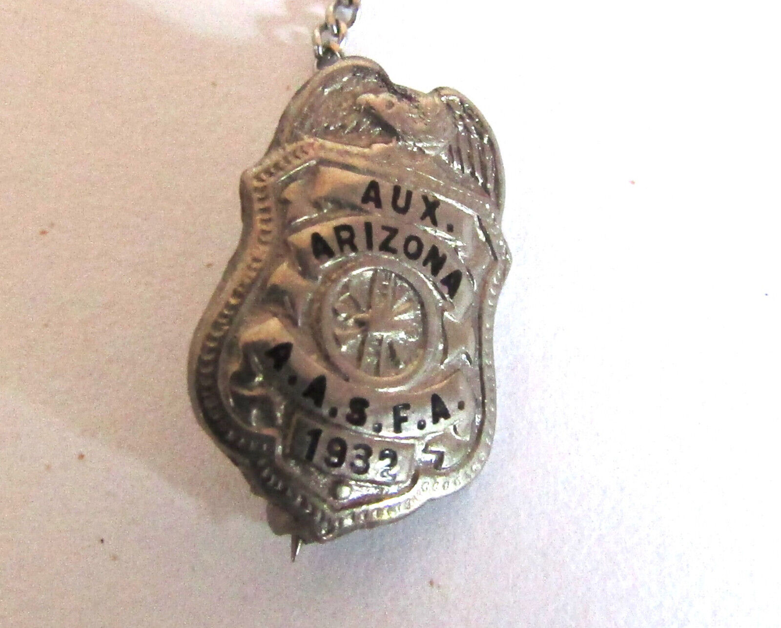 Obsolete Auxiliary Arizona State Fireman\'s Association Badge Pin w/ 10K GF Charm
