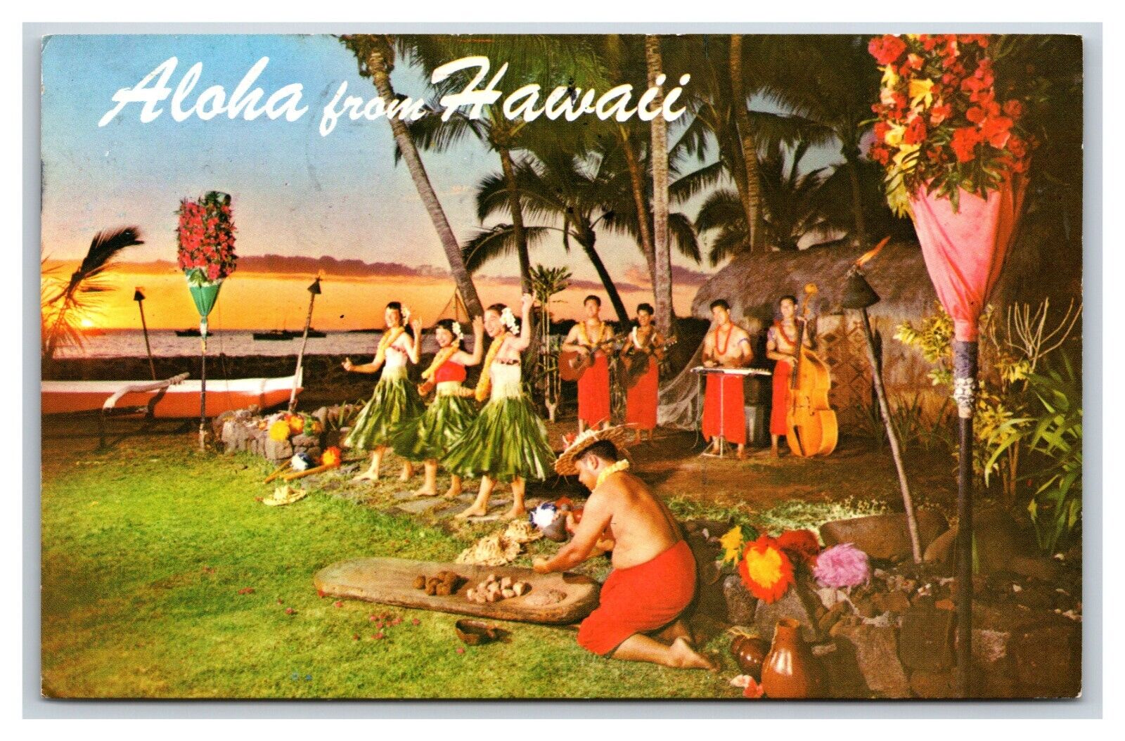 Sunset Luau Aloha From Hawaii HI Chrome Postcard T7