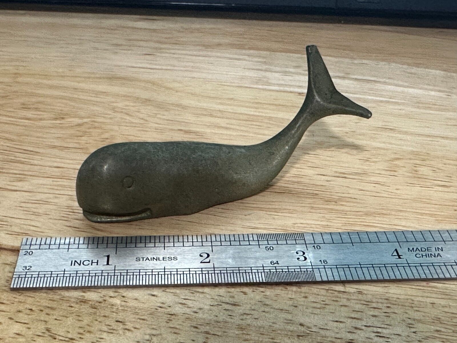 Vintage Solid Brass Whale Paperweight Figurine