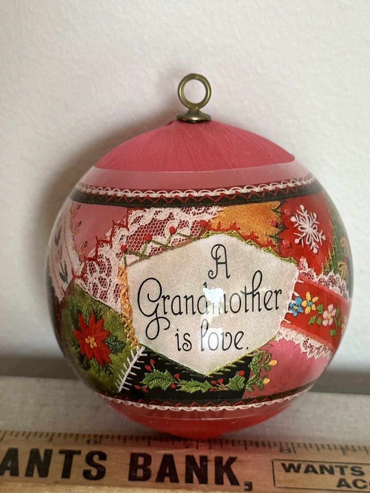 Vintage Satin Ball Ornament Hallmark keepsake  Grandmother Is Love 1982 Xmas VG