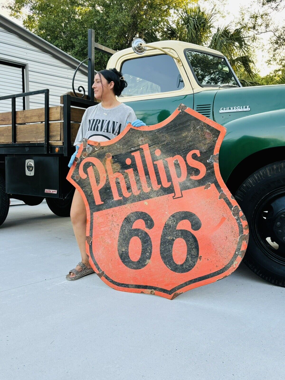 Large Porcelain Phillips 66 Double Sided Advertising Sign 48 In