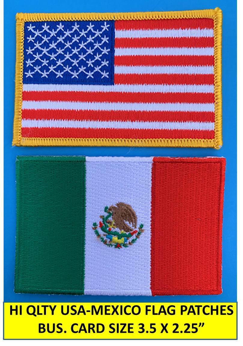 AMERICAN FLAG & MEXICAN FLAG EMBROIDERED PATCH IRON-ON SEW-ON MEXICO  (3½ x 2¼”)