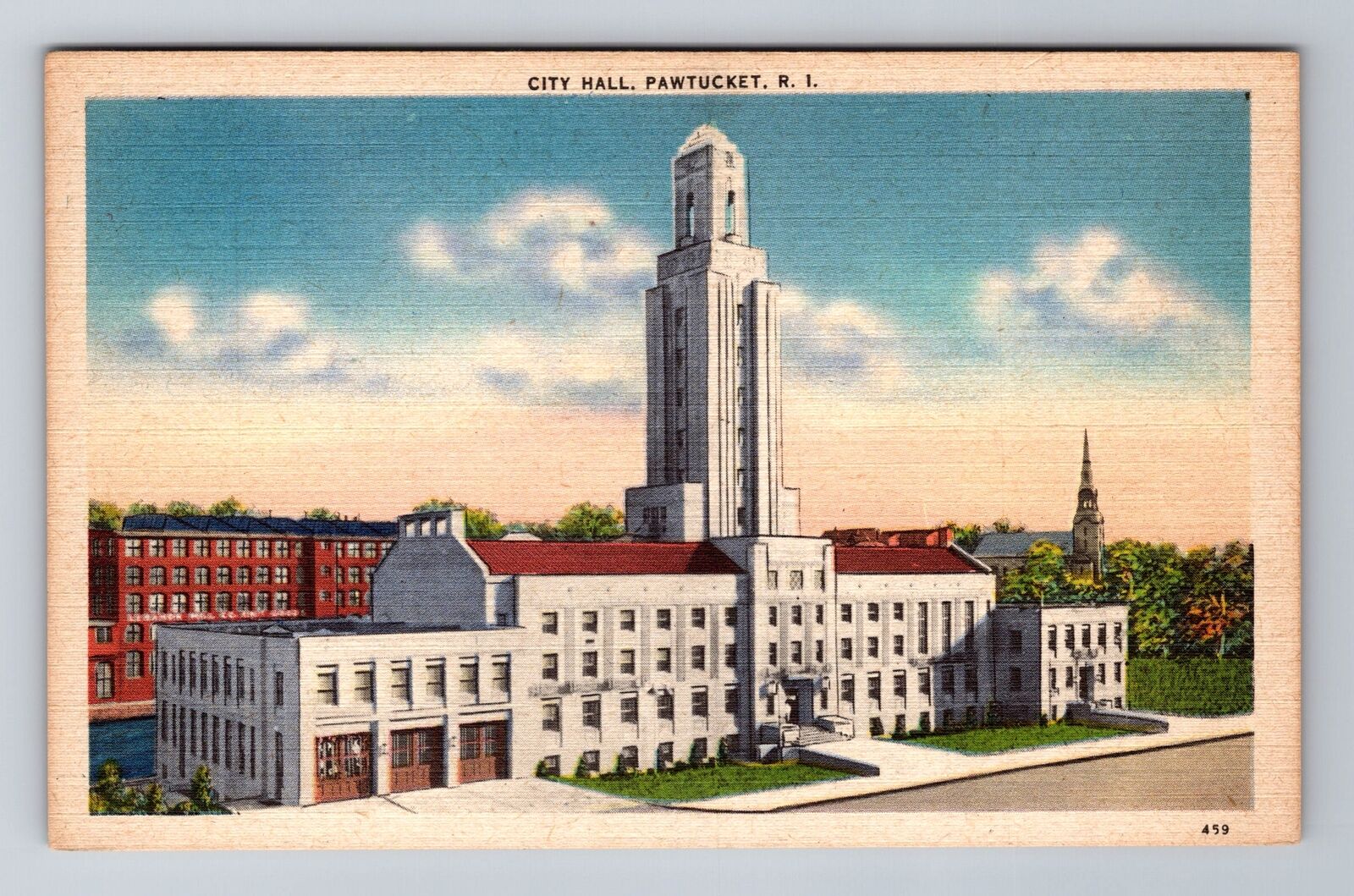 Pawtucket RI-Rhode Island, City Hall, Antique, Vintage Souvenir Postcard