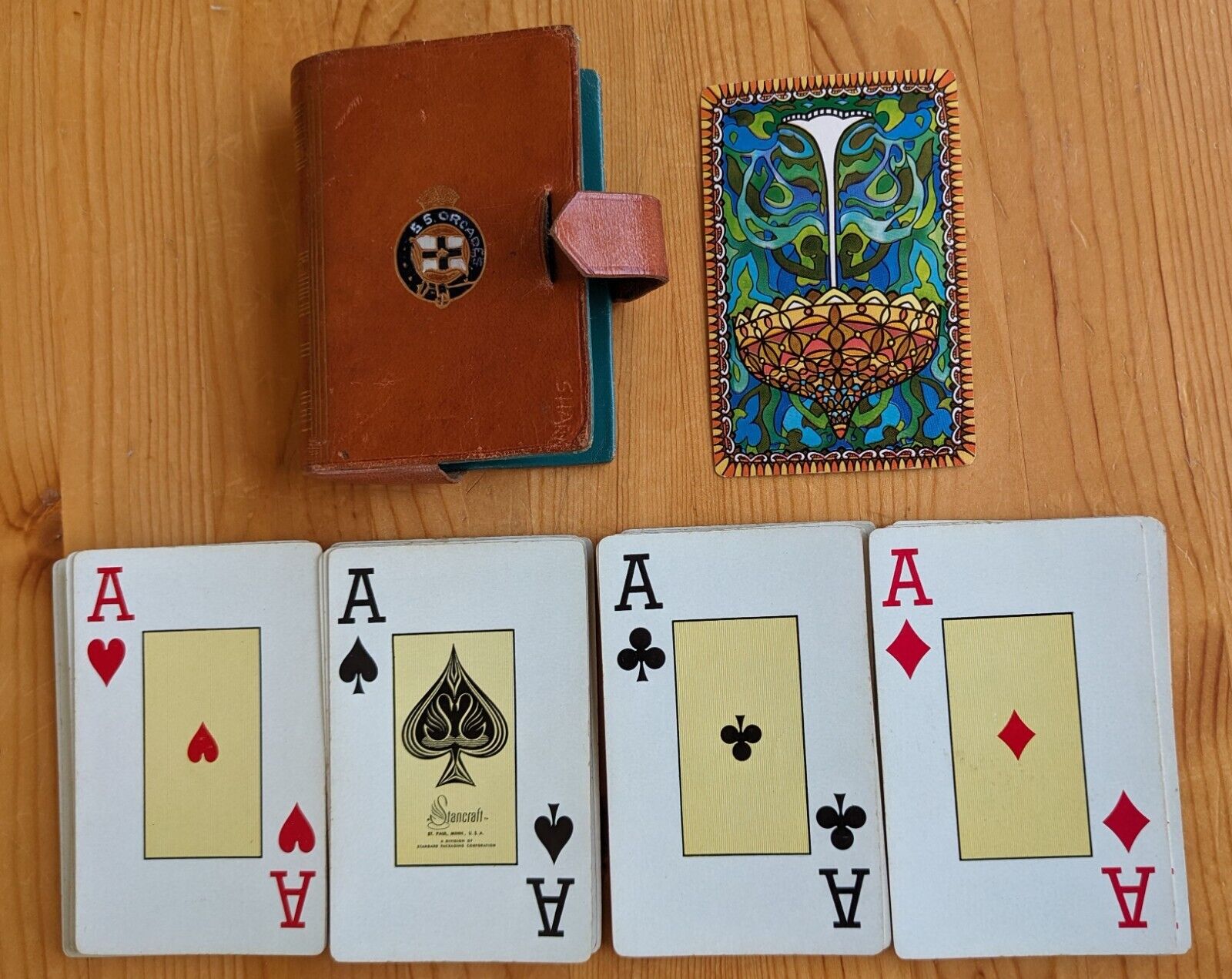 RARE 1951 SS ORCADES 52 Playing card deck in real leather holder made in England