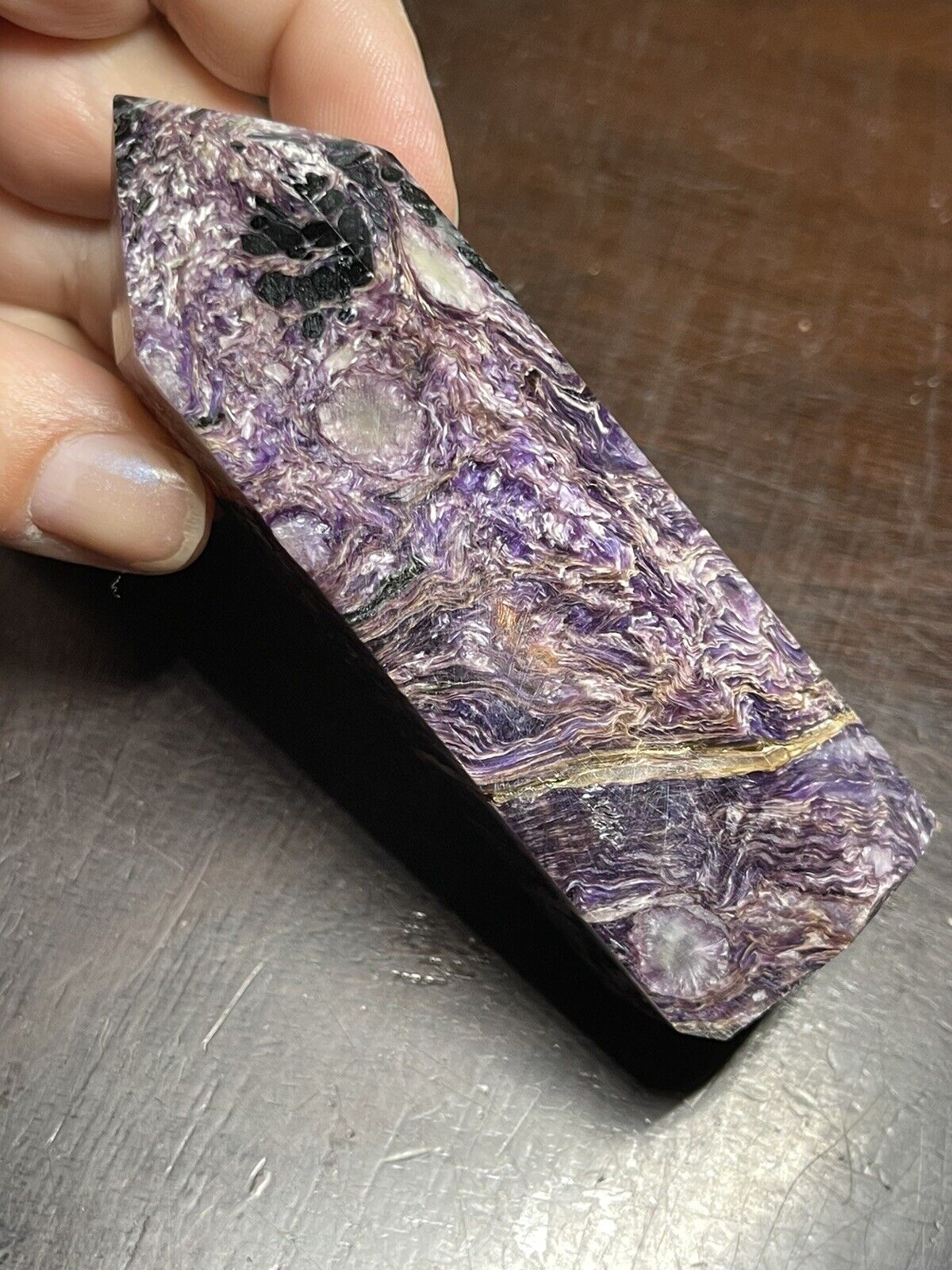 Charoite Crystal Tower Point 3.77in 144g