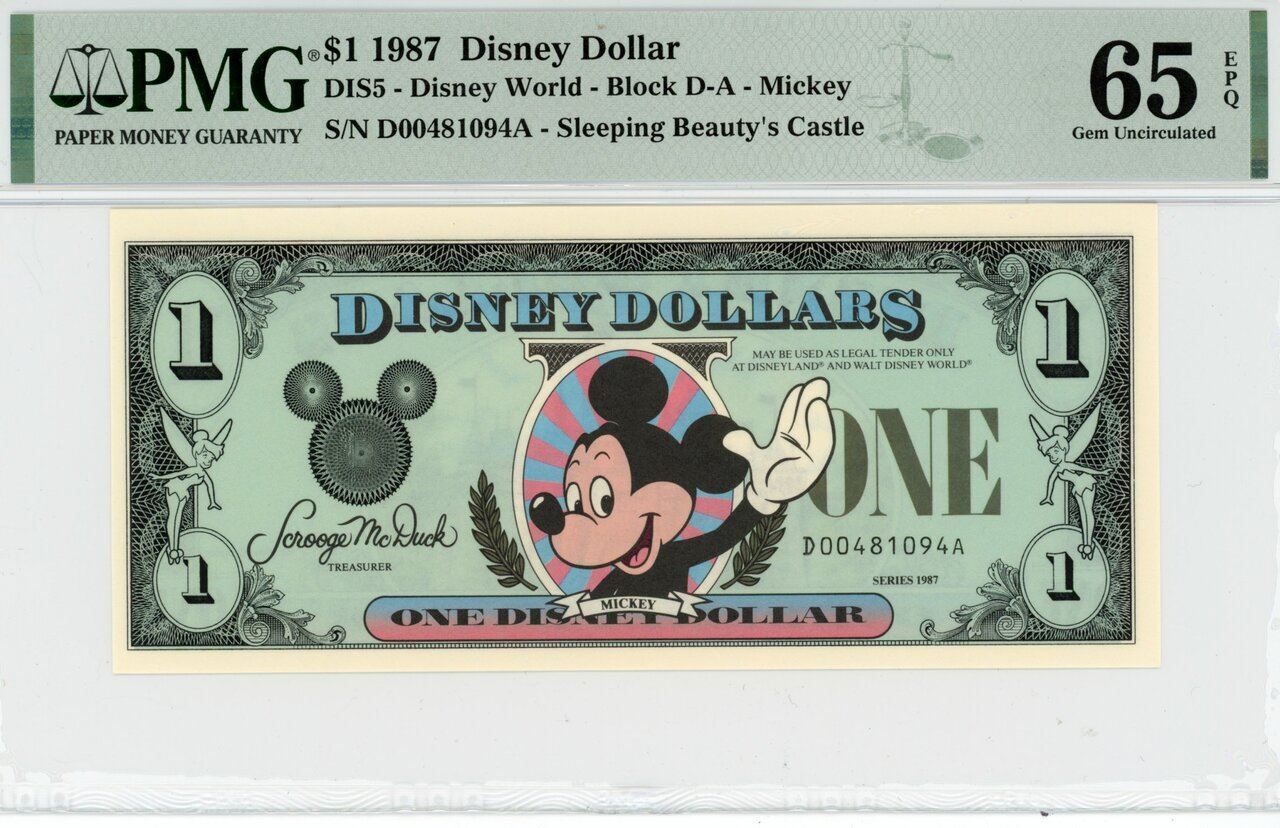 1987 $1 Disney Dollar Mickey PMG 65 EPQ (DIS5)