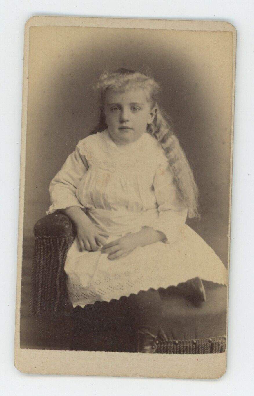 Antique ID'd CDV Circa 1870s Adorable Young Girl Names Villa Sampson N. Adams MA
