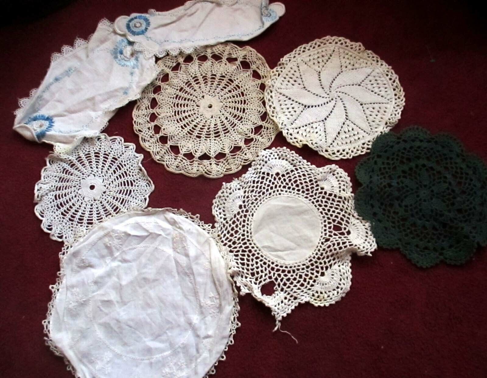 Lot 8 Vtg Handmade Crochet Round Doily Doilies White Green Variety embroidery