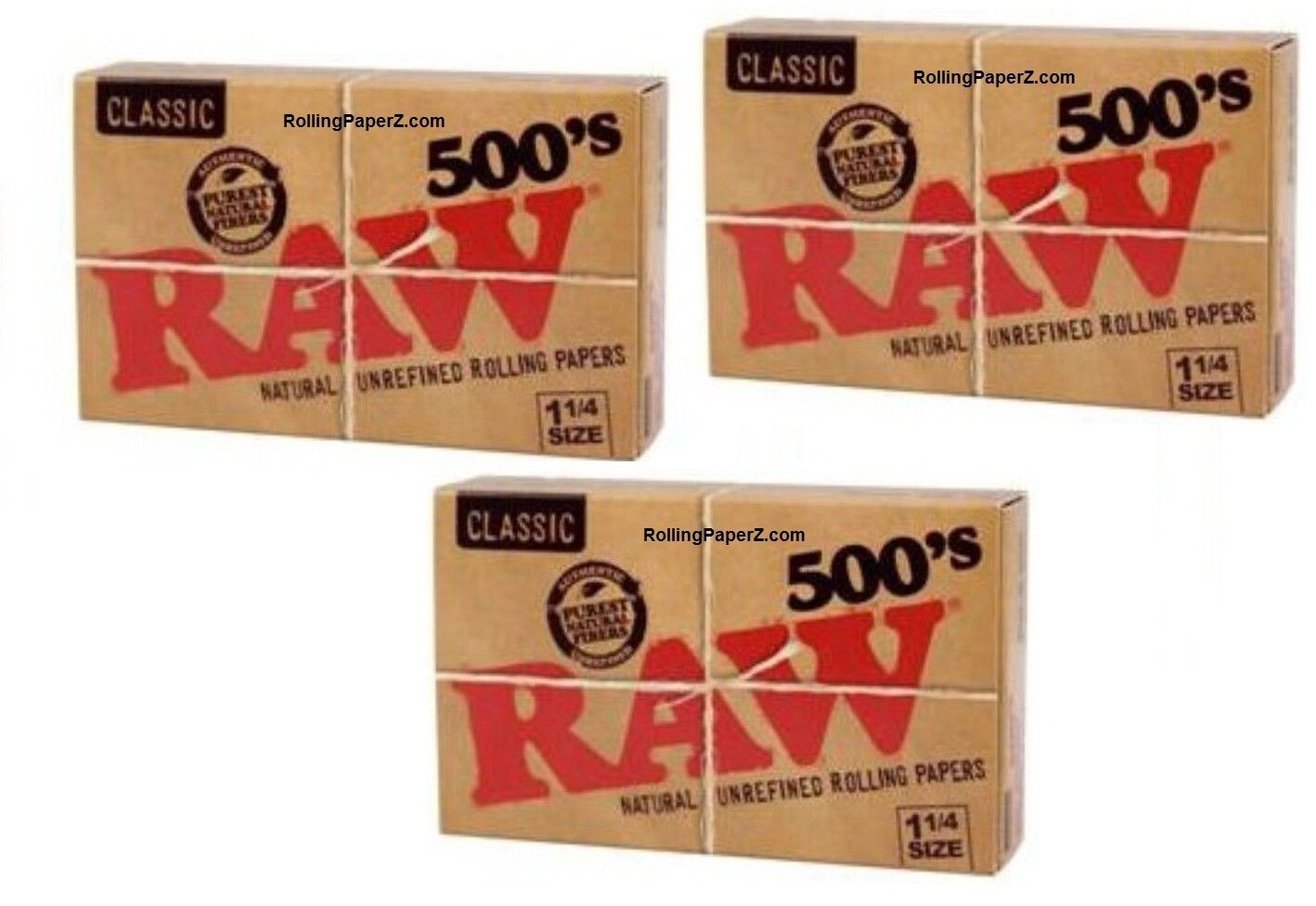 3X RAW 500's 1 1/4 Size Cigarette Rolling Papers - THREE FLAT PACKS=1500 Leaves