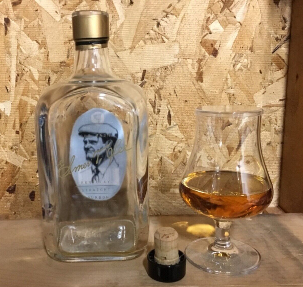 Empty Elmer T Lee  Kentucky bourbon whiskey bottle