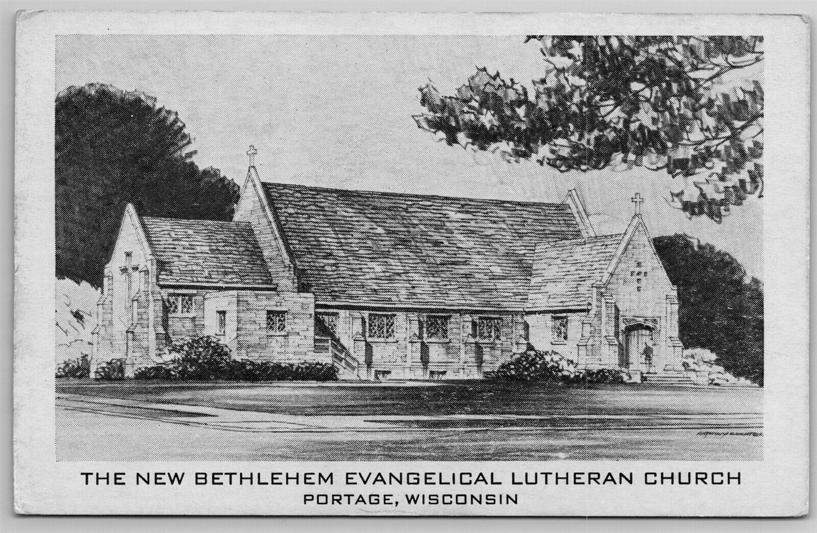 The New Bethlehem Evangelical Lutheran Church Portage WI C1952 Postcard G9