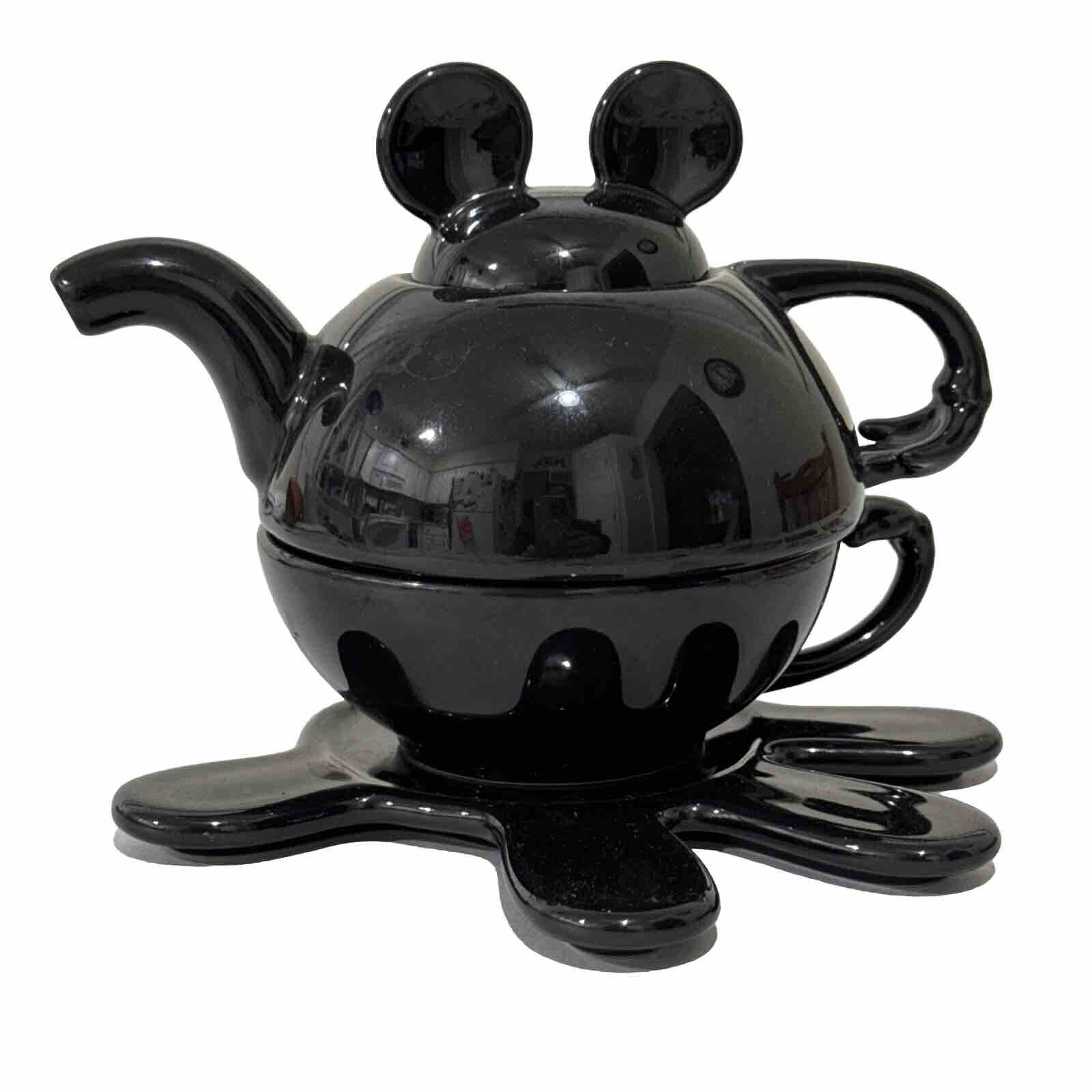 Vintage Walt Disney Mickey Mouse Black Tea For One Cup Teapot Saucer Set Rare