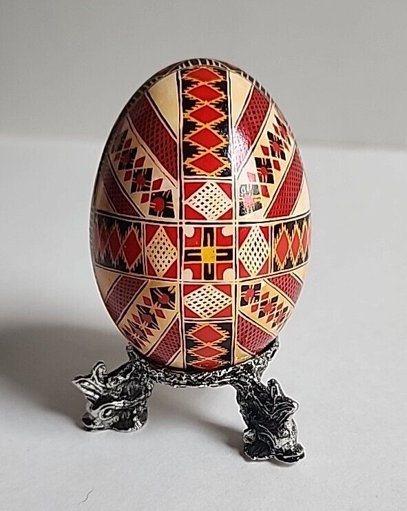 Ukrainian Chicken Pysanka Easter Egg Hand painted Geometric Patterns  