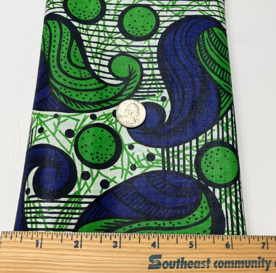 Quilt Craft Fabric Cotton Material Blue Green White Paisley Print Afrique Caribe