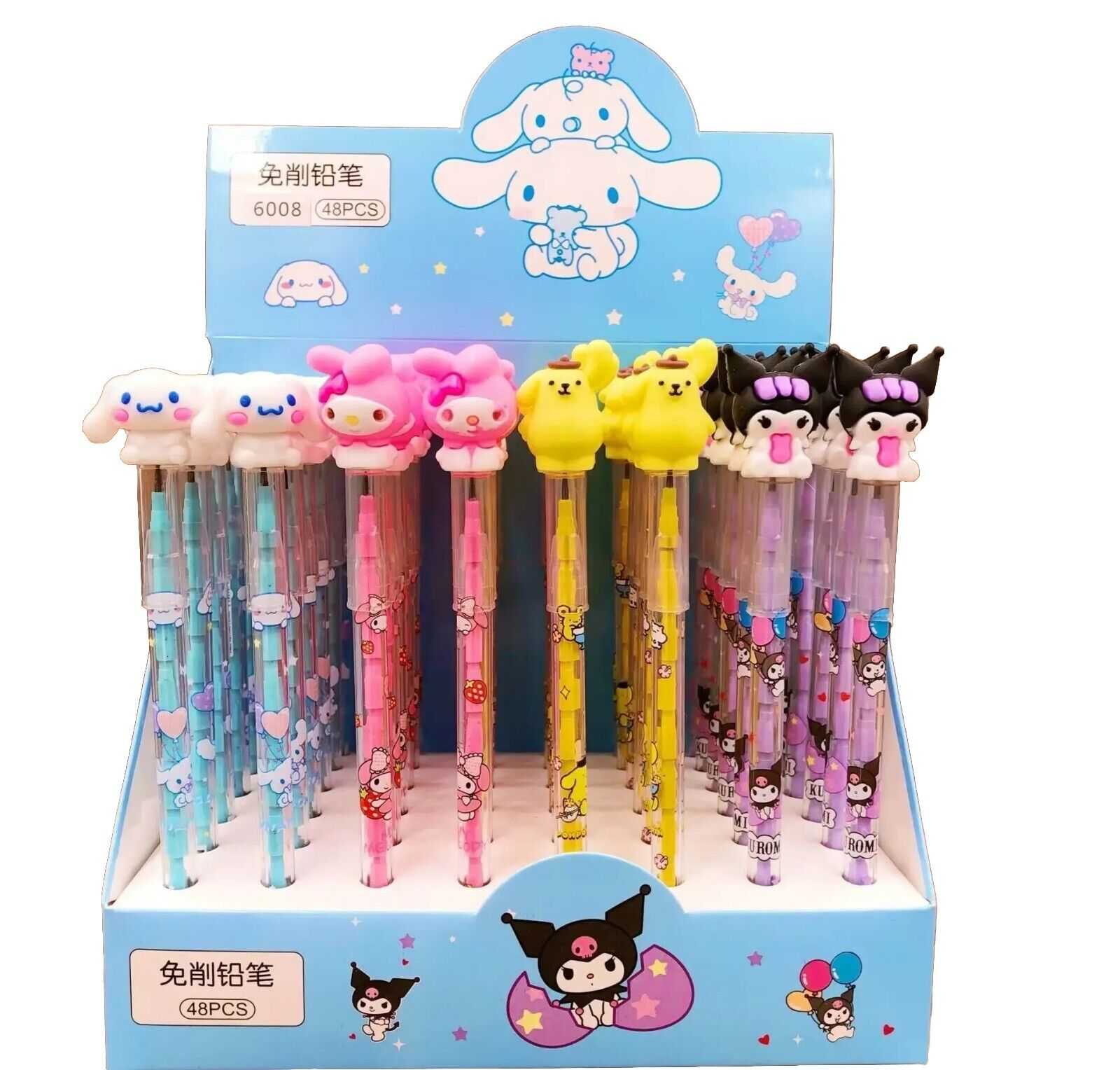Cute Stackable Pencils Set Kuromi Melody Cinnamoroll Pompompurin 4pcs