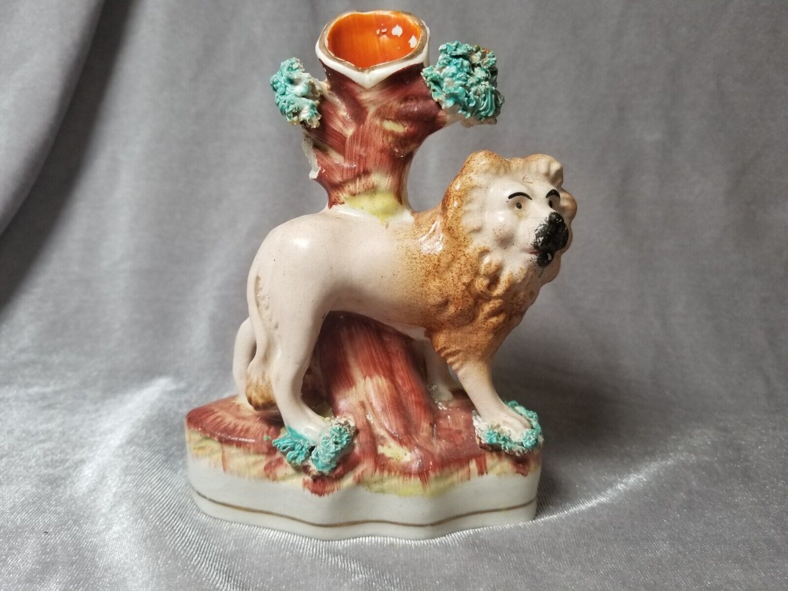 Antique 1860 Staffordshire Lion Figure Spill Vase Missing Branch See Pictures 