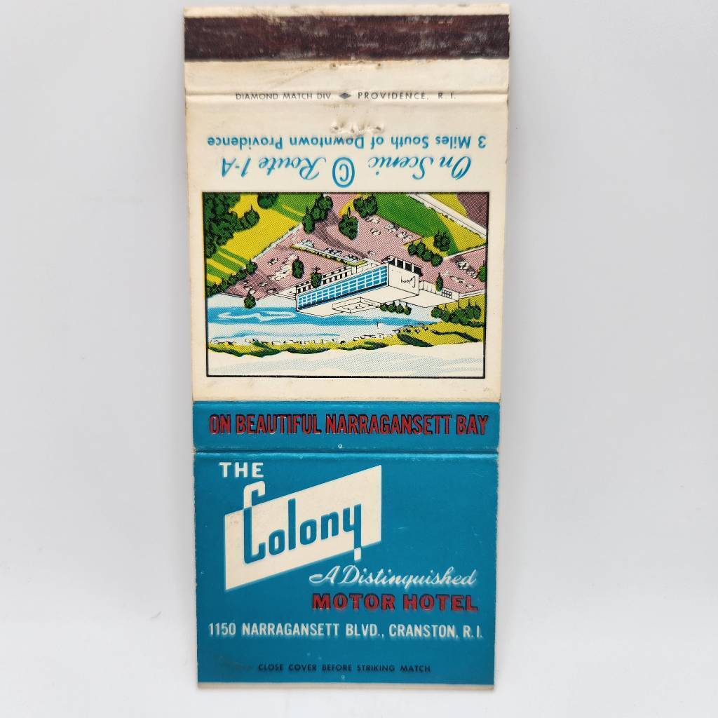 Vintage Matchbook The Colony Motor Hotel Route A-1 Narragansett Bay Cranston R.I