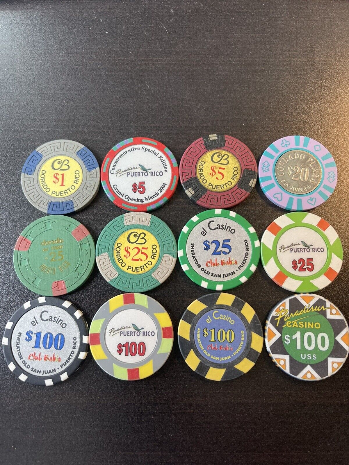 (12) Puerto Rico Casino Chips Vintage Chips $1 $5 $20 $25 $100 Wow