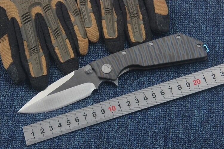 DOC Flipper D2 Blade Titanium Handle Tactical Rescue Tool Pocket Folding Knife