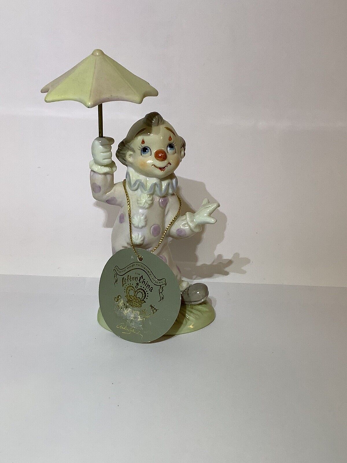 Vintage 1986 Lefton China Clown With Umbrella