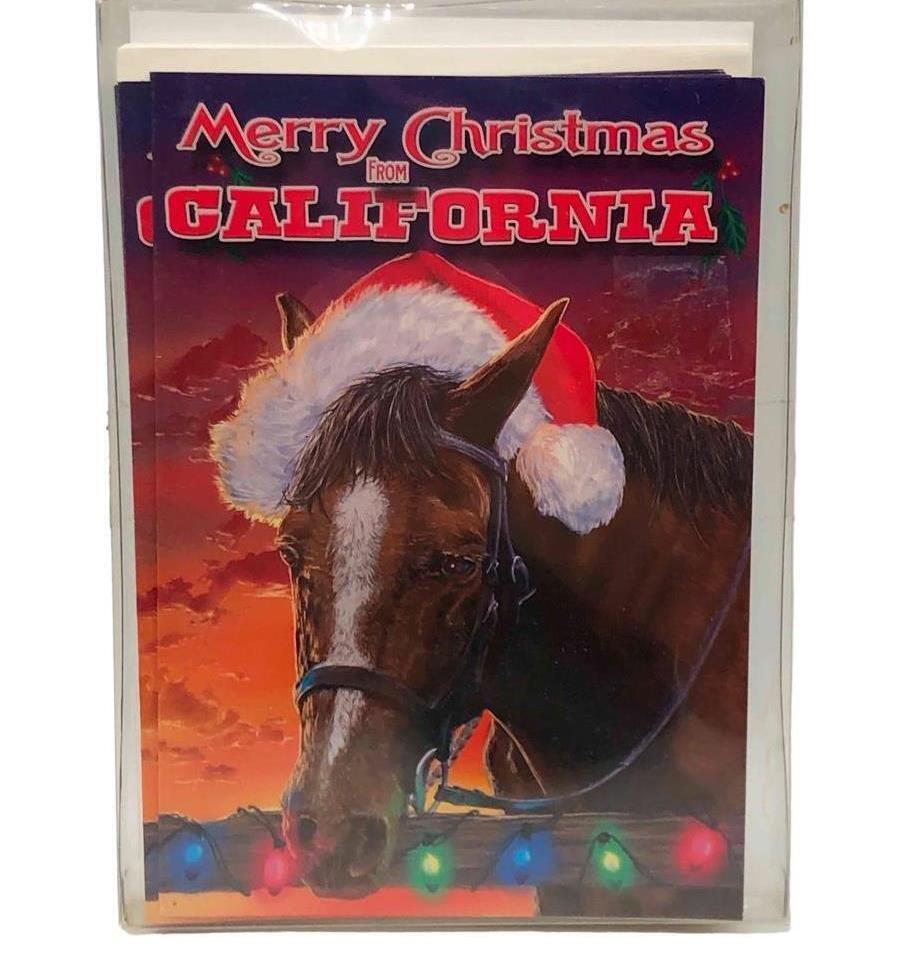 Vtg NEW Smith-Southwestern Santa HORSE Merry Christmas from California Box Cards