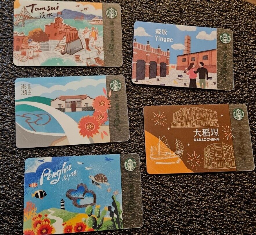 Lot Of 5 Tamsui, Penghu, Penghu, Yingge & Dadaocheng Starbucks Card
