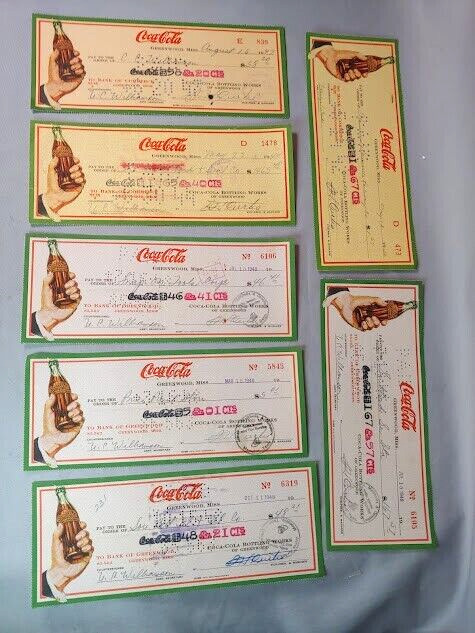 Coca Cola Greenwood Miss Bottling Works Payroll Check lot 1942 1947 1948 Coke
