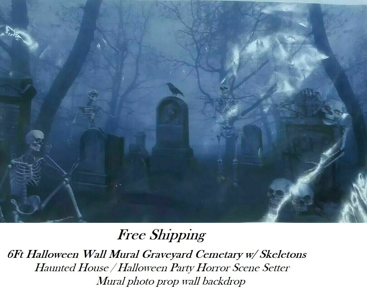 Halloween Foggy graveyard cemetery Scene Setter Haunted House wall backdrop