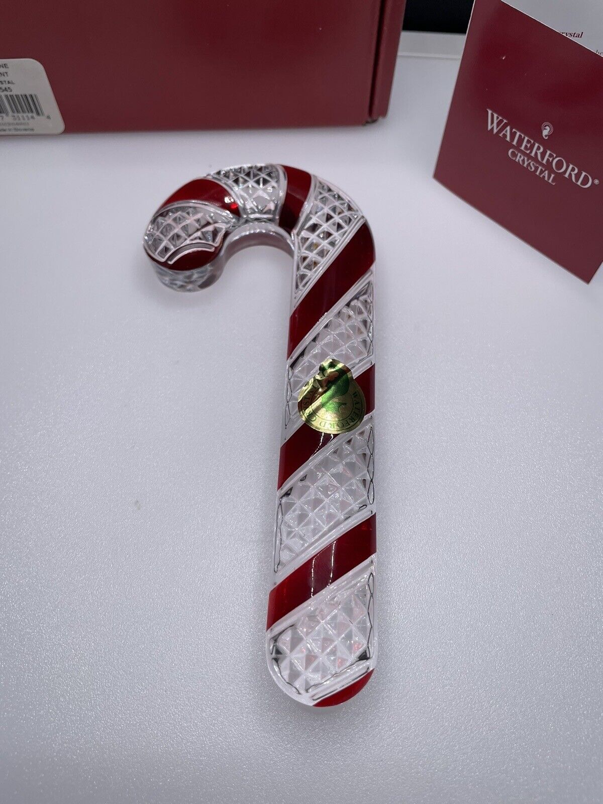 Waterford Crystal Candy Cane. Red and Crystal 6” Christmas Candy Cane New in Box