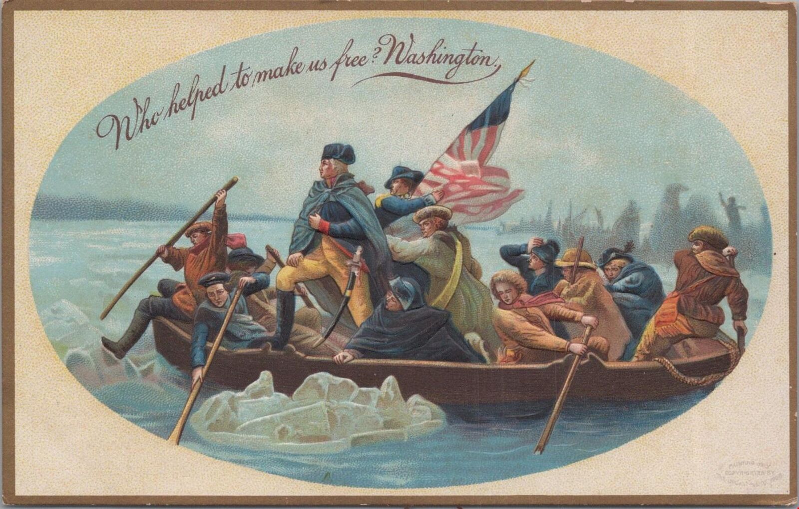Patriotic Postcard George Washington Crossing Delaware Who Helped Make US Free