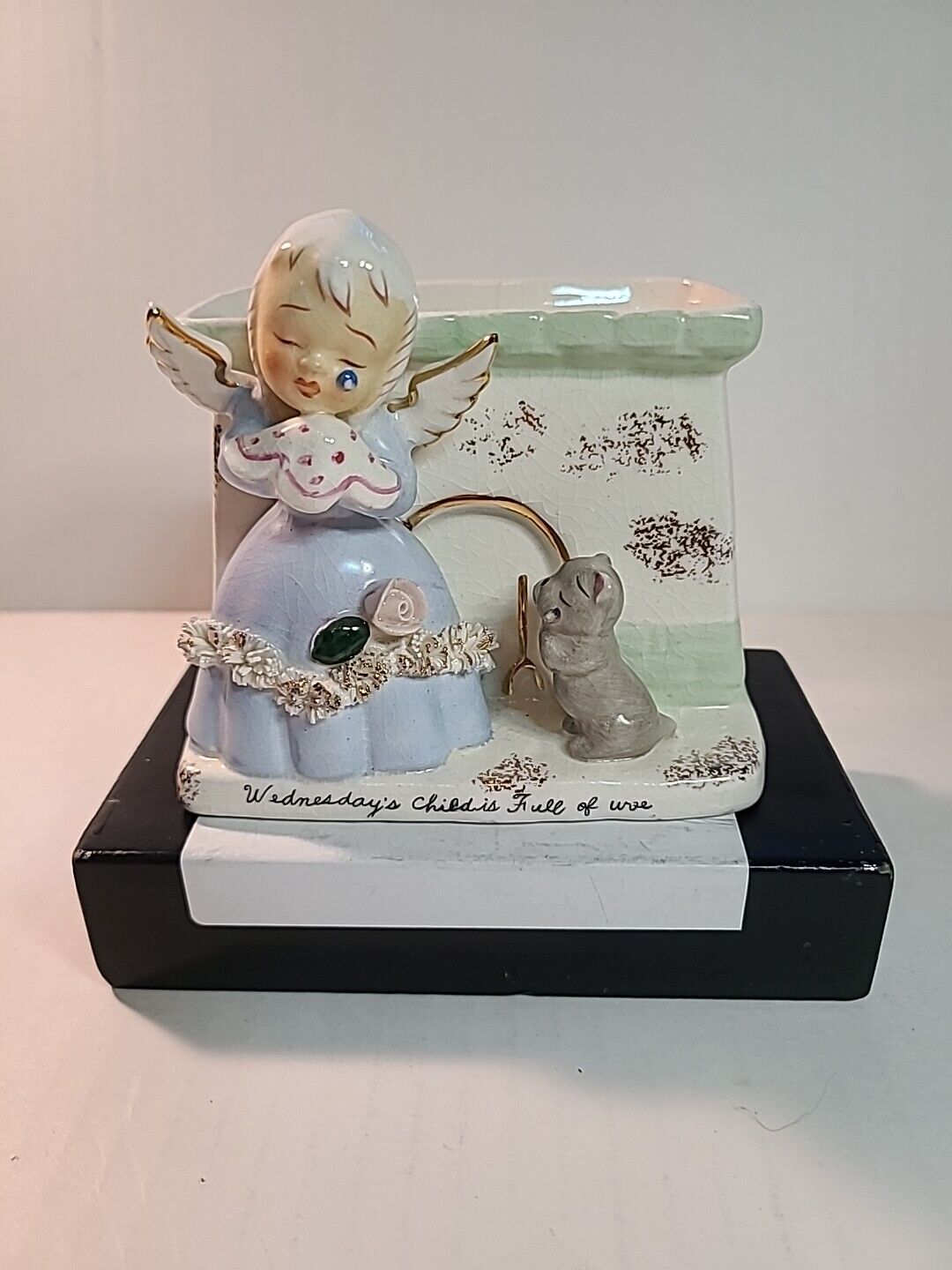 Vintage Wednesday\'s Child Figurine  Planter Nanco Angel And Kitten 