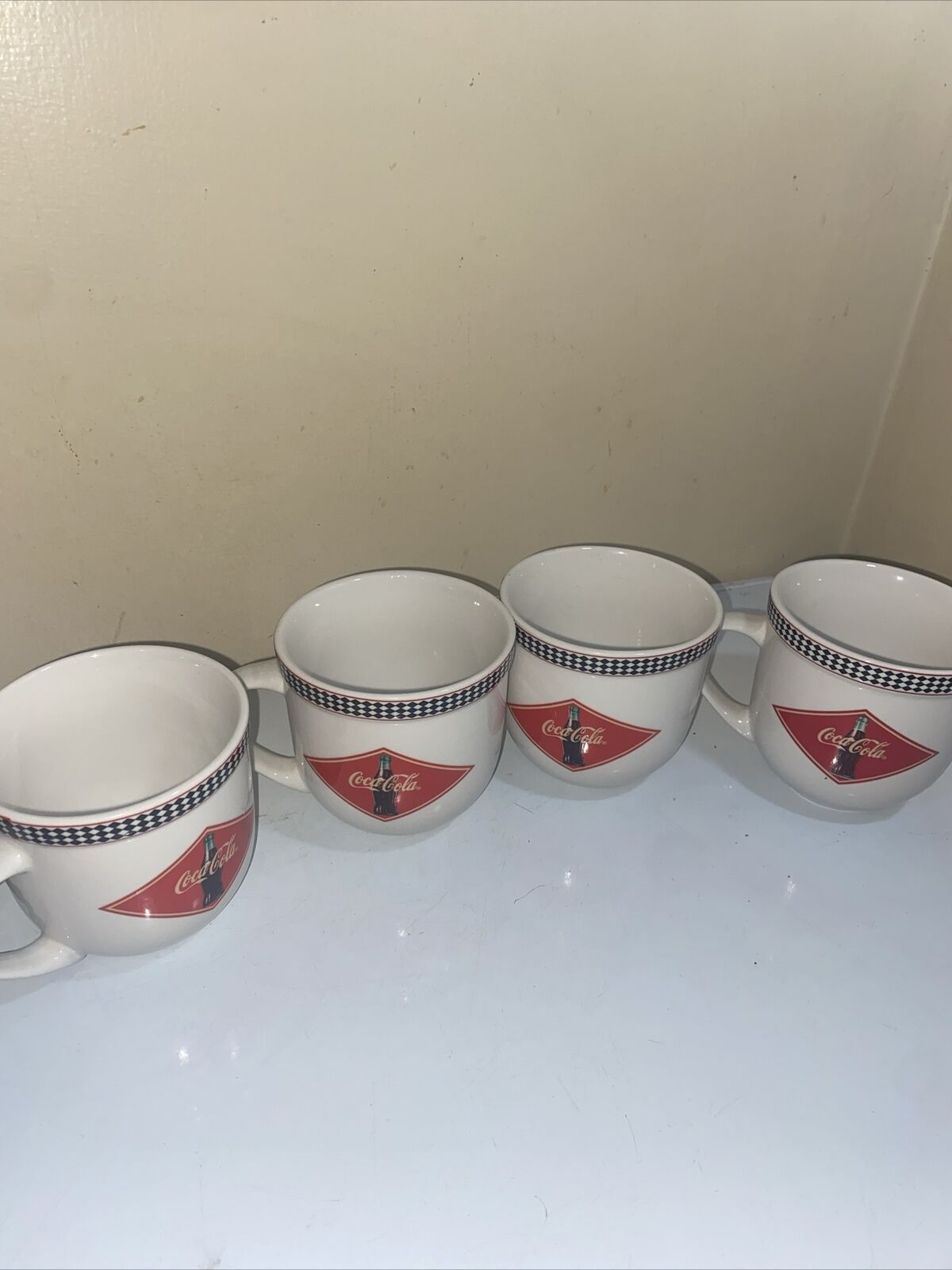 Lot of 4 Coca-Cola Coffee Mugs Retro Café Style Drinking Cups Gibson 2003