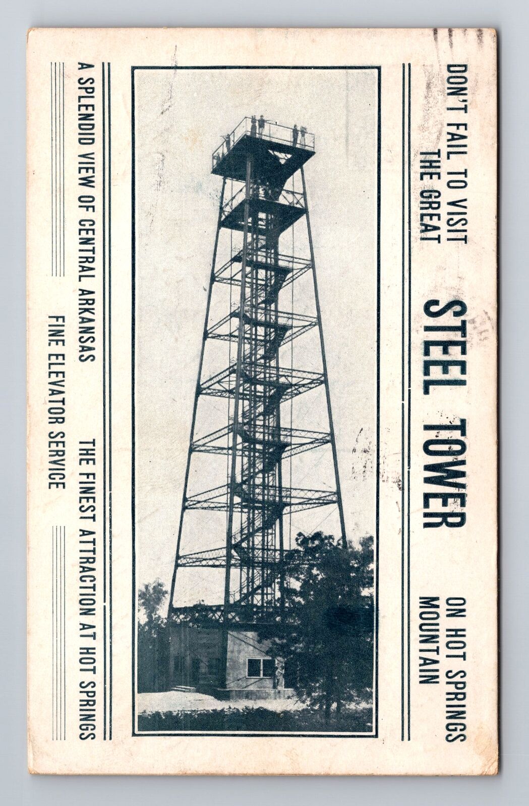 Hot Springs AR-Arkansas, Steel Tower, Antique, Vintage Souvenir Postcard
