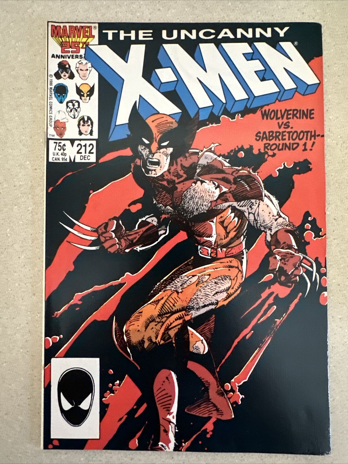 Uncanny X -Men #212 Iconic  Wolverine Cover 1st Sabertooth Battle Marvel Comics