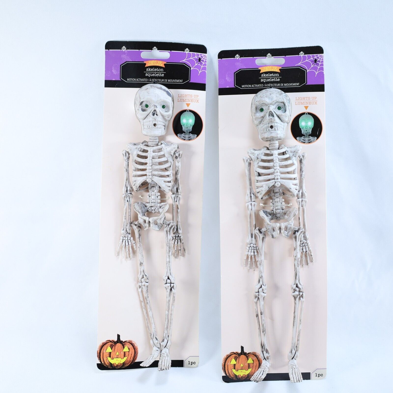 2Pack Halloween Motion activated Laughing Eyes Light Up Green Skeleton 10\