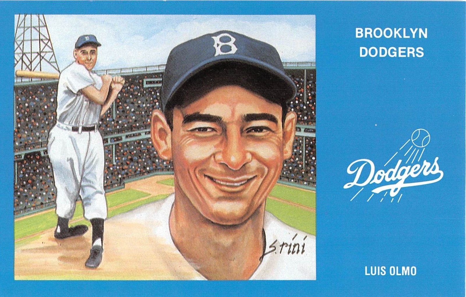 1991 Luis Olmo Brooklyn Dodgers post card Baseball
