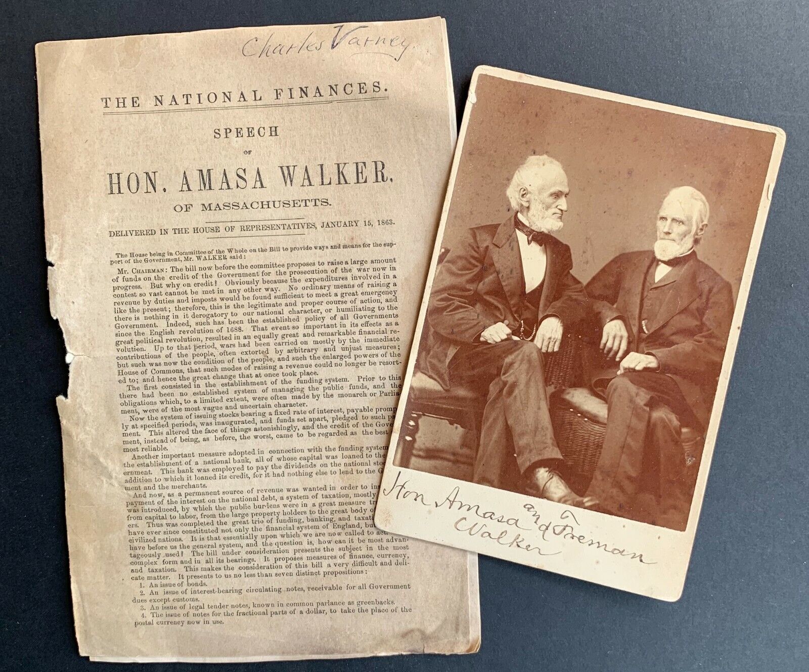 1863 AMASA WALKER PHOTOGRAPH CIVIL WAR TRACT ABOLITIONIST WOMAN SUFFRAGE BANKING