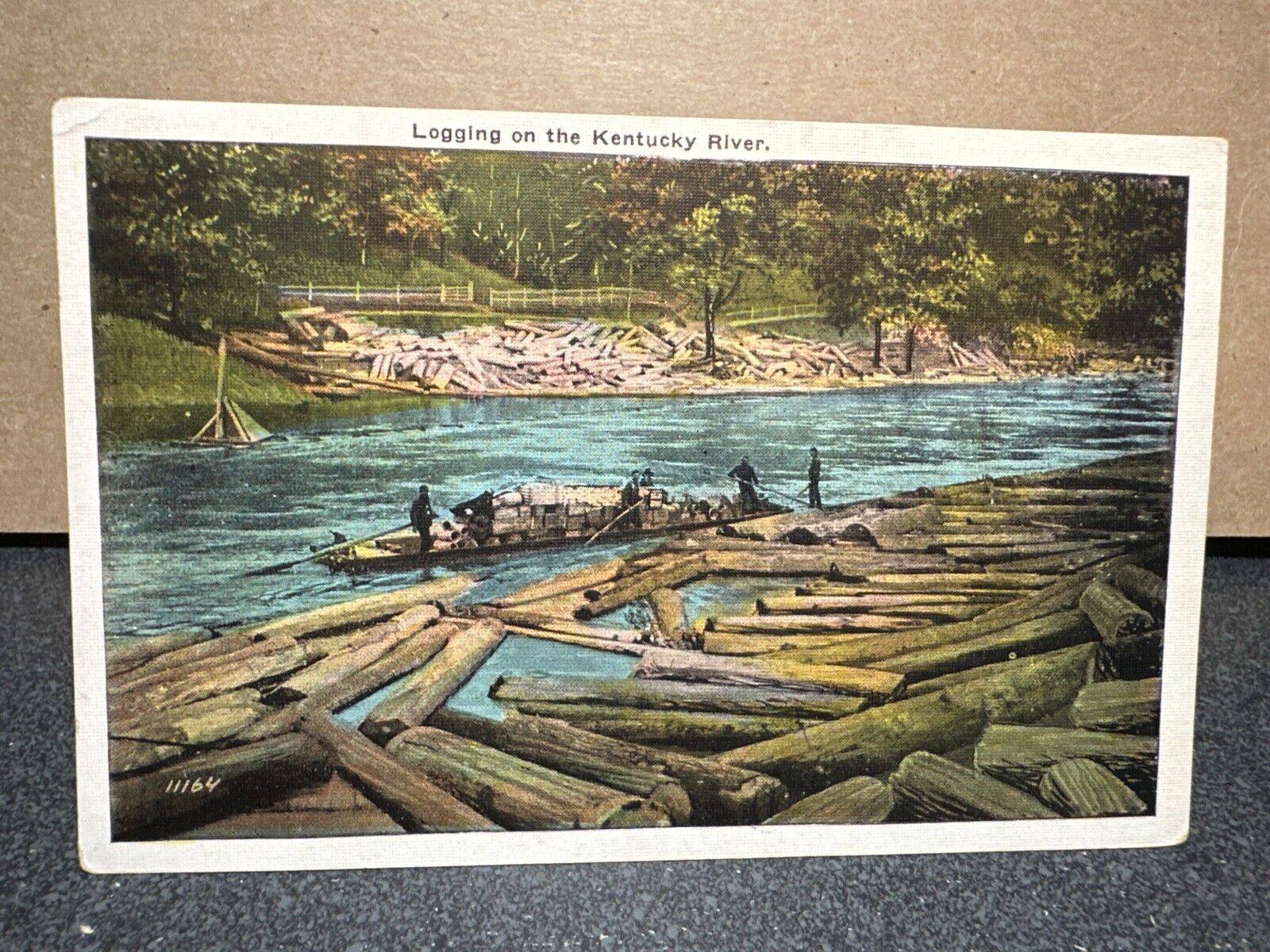 1941 Logging On The Kentucky River Taylorsville 11164 Linen Unposted Postcard