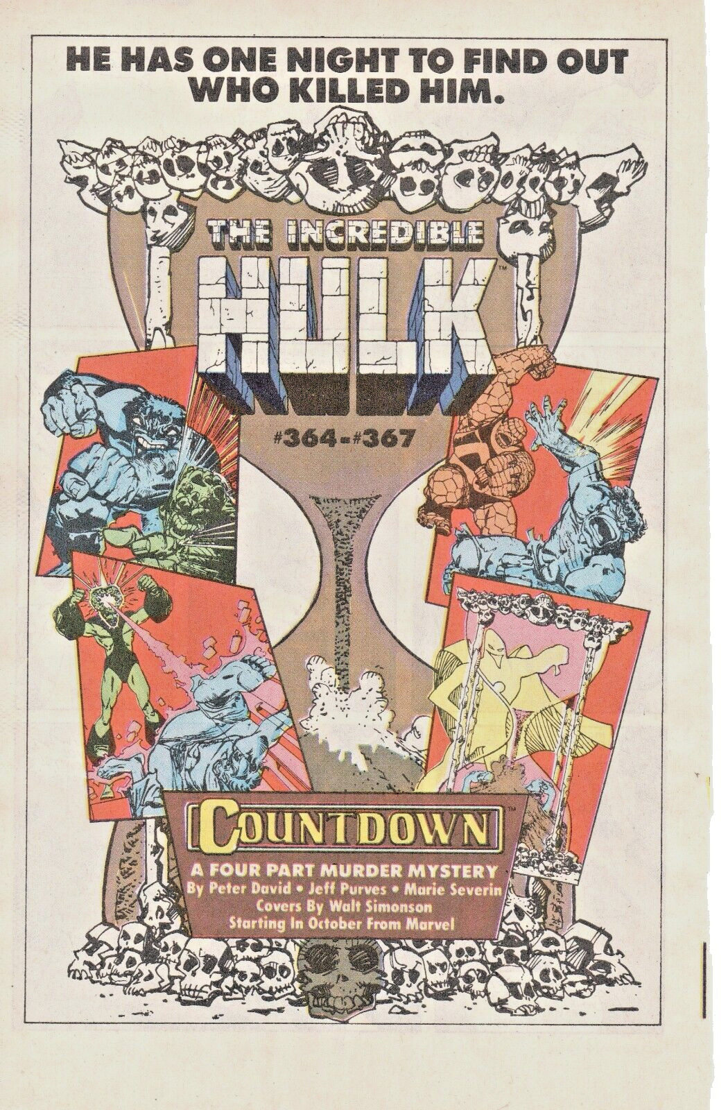 1989 THE INCREDIBLE HULK Countdown 364-367 Marvel Comics Promo PRINT AD ART