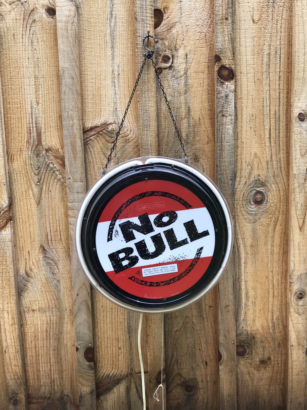 No Bull Large Lighted Hanging Sign Red White Black Round Approximately 19” D
