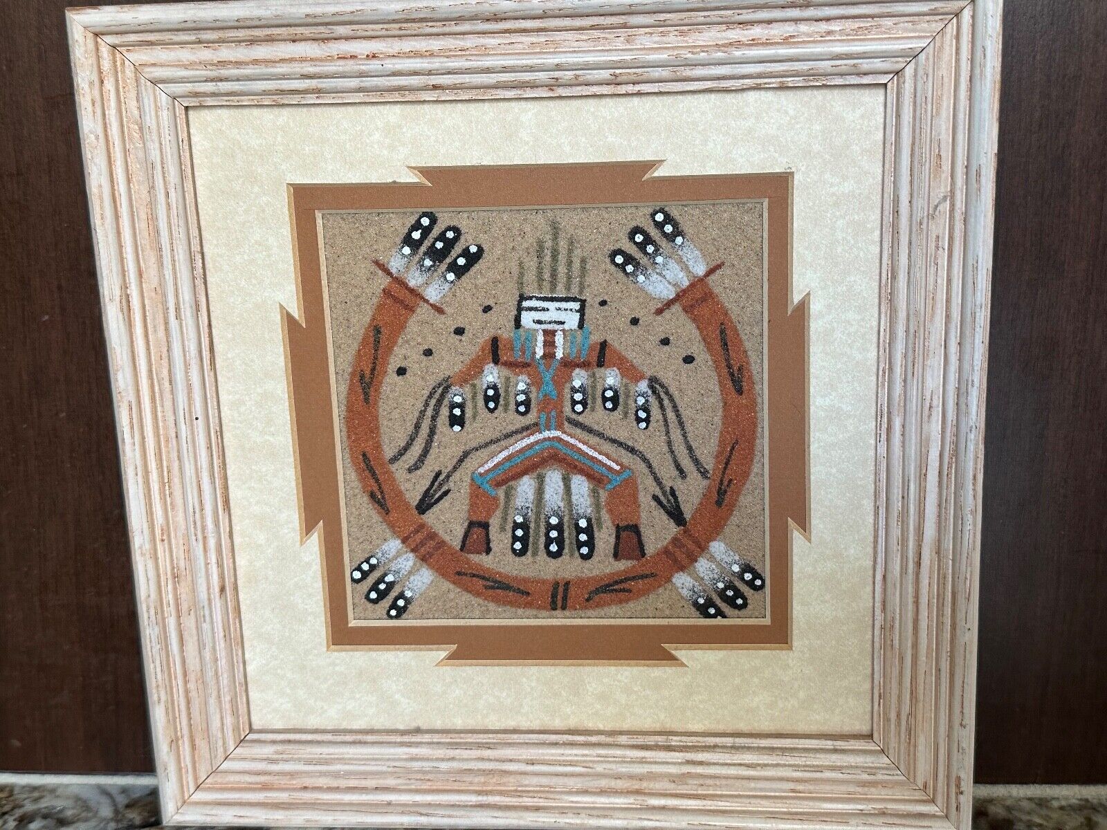 Vintage Native American Authentic Navajo Sand Art Painting 7.25\