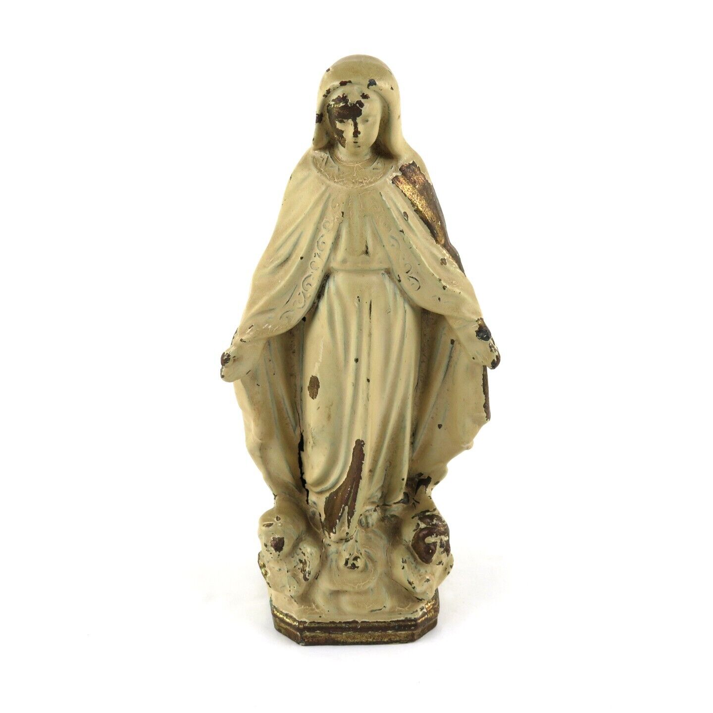 Antique French Painted Metal Mary Our Lady of Lourdes Religious Statue 5.75\