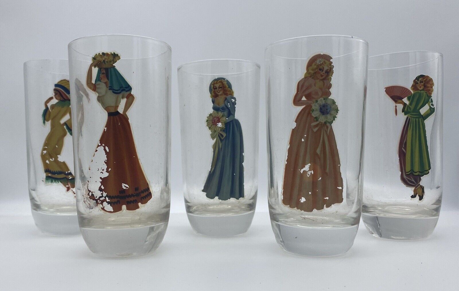 1940's/50's Pinup Girl/Peek-A-Boo Drinking Glasses - Set of 5